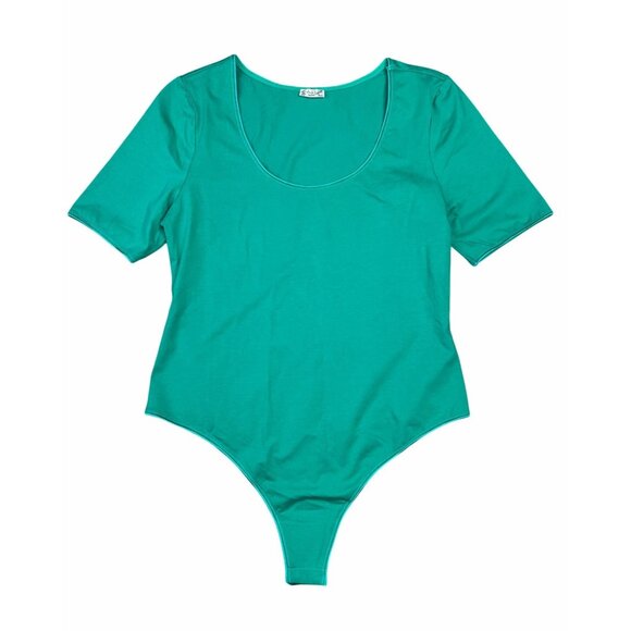 Free People Intimately High Noon Bodysuit Green Short Sleeve Cotton Blend Size L - Picture 1 of 13